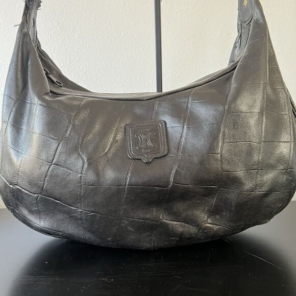 Vintage CELINE Embossed Leather Shoulder Bag Black - Picture 12 of 15